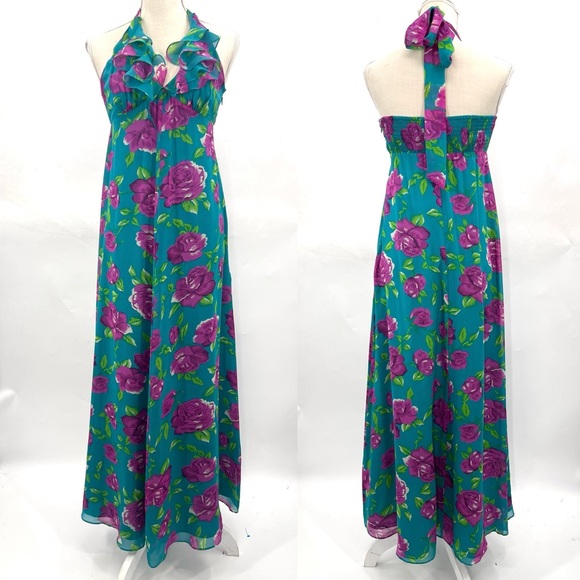 Vintage Betsey Johnson 100% Silk Maxi Dress 90’s 2000’s Silk Moroccan Rose Dress - Picture 1 of 6